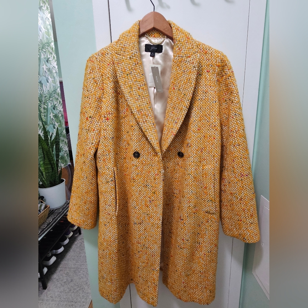 NWT J. Crew Daphne Coat In Italian Tweed | SZ 8 | Yellow Speckle